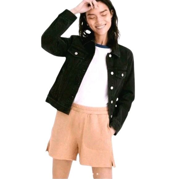 Madewell ~Woman Size XS~ Black Denim Jean Jacket Boxy-Crop 100% Cotton NWT $128. - Picture 1 of 16